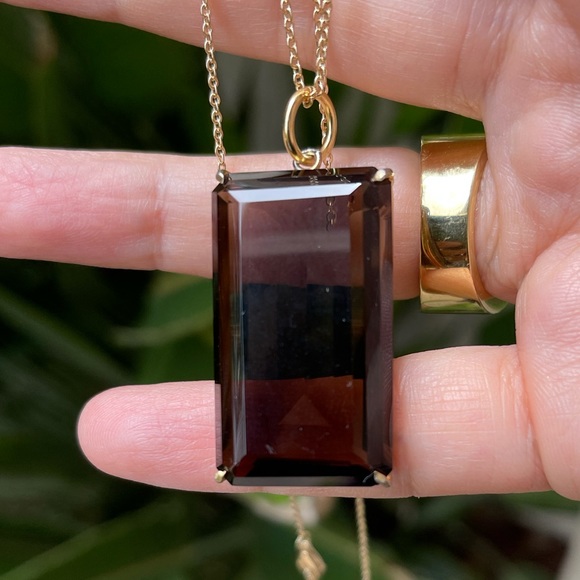 52 Carat smoky quartz gold tone pendant & chain - Picture 3 of 11